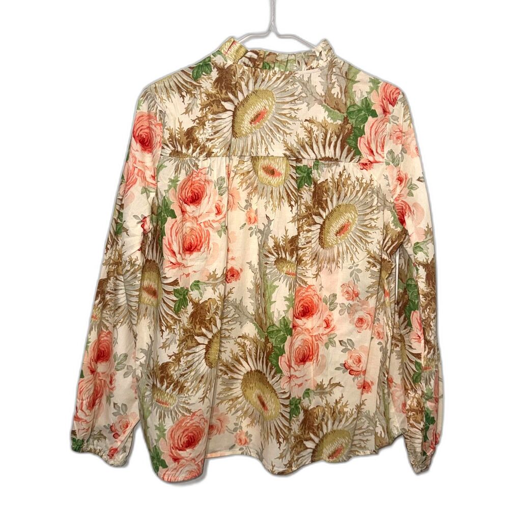 Tuckernuck Sun Faded Floral Pink Ruffle Collar Button Down Shirt - M - Picture 3 of 8